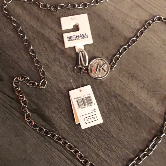 Michael Kors Silver Tone Chain Link Belt With Round Pave MK Logo Size L/XL NWT main image 10